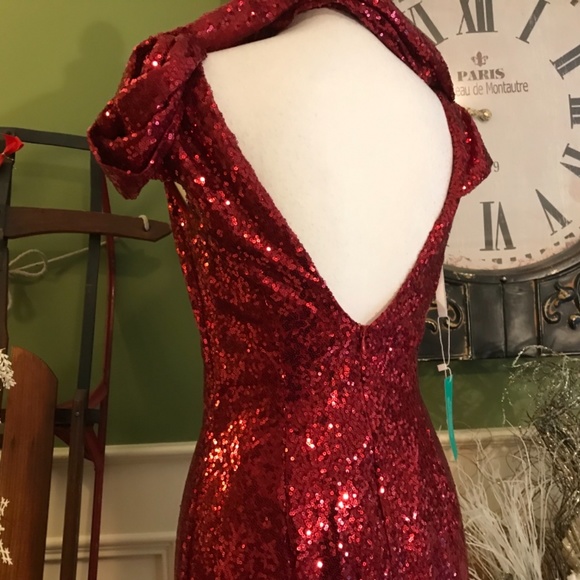 Red Sequins formal evening gown Prom dress - Picture 5 of 8